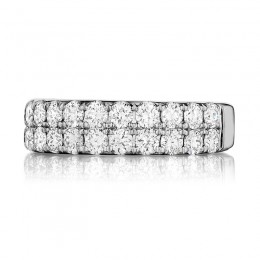 Henri Daussi White Gold Half Way 2 Row Diamond Pave Band