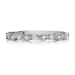 Henri Daussi White Gold Half Way Pave Diamond Band