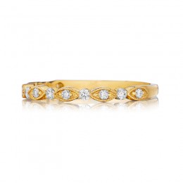 Henri Daussi Yellow Gold Half Way Pave Diamond Band