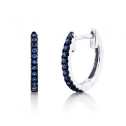 1/2 Pair Of 14K White Gold Blue Sapphire Huggie Hoop Earrings