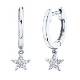 0.04ct 14k White Gold Diamond Star Huggie Earring