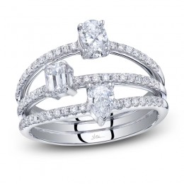 A 14K White Gold, 3 Row, Diamond Ring