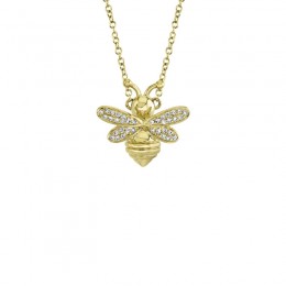 Shy Creation 14K Yellow Gold .08Ctw Diamond Bee Necklace