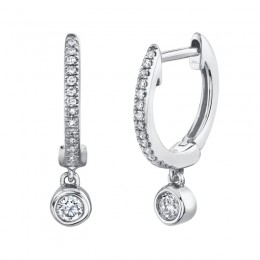 A Pair Of 14K White Gold Pave-Set Diamond, Huggie Hoop Earrings