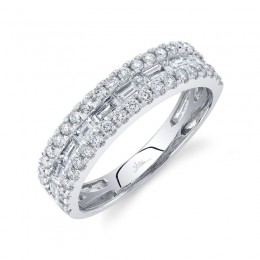 14K White Gold Baguette and Round Diamond Band