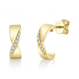14K Yellow Gold And Diamond Pav Hoop Earring