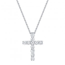 A 14K White Gold & Diamond Cross Necklace .32Ct, G/H, Vs/Si