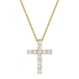 14K Yellow Gold Diamond Cross Necklace .32Ct G/H Vs/Si