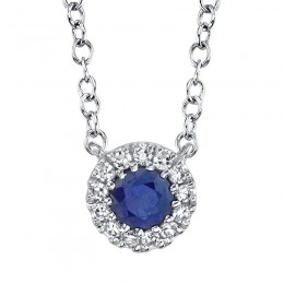 0.04Ct Diamond & 0.14Ct Blue Sapphire 14K White Gold Diamond Necklace