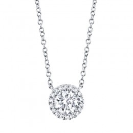 0.40Ct Round Brilliant Center And 0.06Ct Side 14K White Gold Diamond Necklace