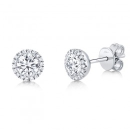 0.80Ct Round Brilliant Center And 0.10Ct Side 14K White Gold Diamond Stud Earring
