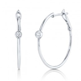 0.14ct 14k White Gold Diamond Bezel Hoop Earring