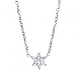 0.03ct 14k White Gold Diamond Star of David Necklace