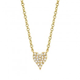 0.05ct 14k Yellow Gold Diamond Pave Heart Necklace