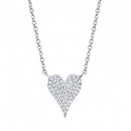 0.11Ct 14K White Gold Diamond Pave Heart Necklace