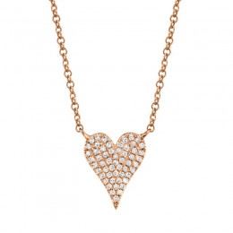 0.11Ct 14K Rose Gold Diamond Pave Heart Necklace