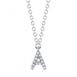 14K White Gold Diamond Necklace Initial A, .04Ct G/H Vs/Si