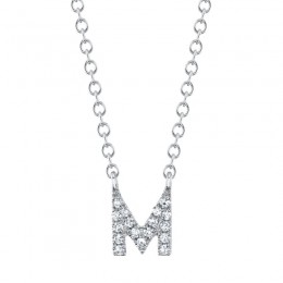 14K White Gold 0.04Ctw Diamond Initial M Necklace