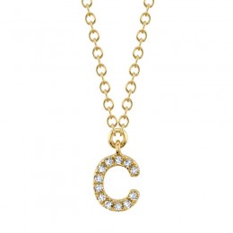 14K Yellow Gold Diamond Initial "C" Necklace