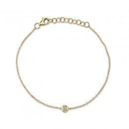 A 14K Yellow Gold Bracelet, One Bezel-Set Diamond = .06 Carat, 7", Bezel Setting Is 4.2 Mm In Diameter,