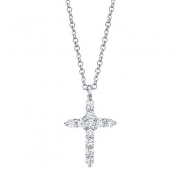 14K White Gold Diamond Cross Pendant