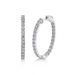 14K White Gold And Diamond Hoop Earrings