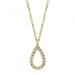A 14K Yellow Gold, Pear-Shaped Necklace With 18 Sc = .06 Carat In Diamonds. 11.8 X 6Mm, 18"