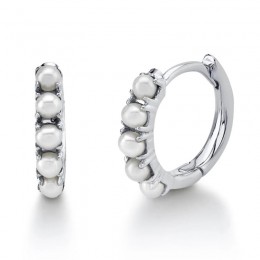A Pair Of 14K White Gold Huggie Hoop Cultured Pearl Earrings