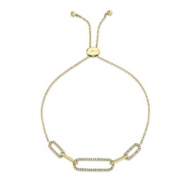 A 14K Yellow Gold Bolo Style Station Bracelet With Pave-Set Diamond, Cushion-Shaped Links In The Center. Diamonds = .24 Carat Total. G/H, Vs-Si
