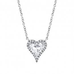 0.08Ct Diamond & 1.10Ct White Topaz Heart Necklace