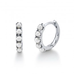 A Pair Of 14K White Gold Huggie Hoop Cultured Pearl Earrings