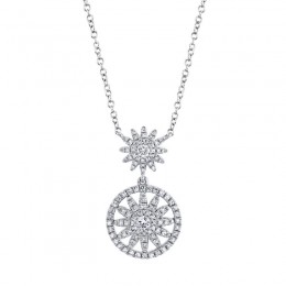 14K White Gold Diamond Starburst Necklace .35Ct G/H, Vs-Si