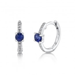 Shy Creation Sapphire And Diamond Huggie Earrings