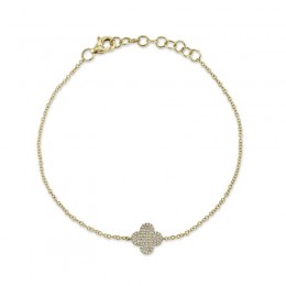 14K Yellow Gold Diamond Pave Clover Bracelet