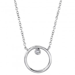 14K White Gold Diamond Circle Necklace