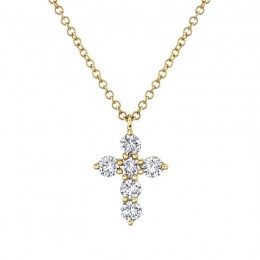 14K Yellow Gold Diamond Cross Necklace