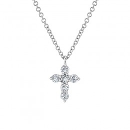 14K White Gold Diamond Cross Necklace .25Ct G/H, Vs-Si