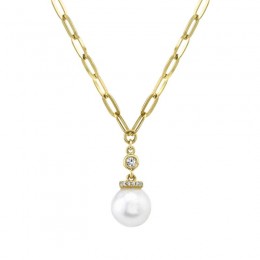 0.05Ct Diamond & Cultured Pearl Link Necklace