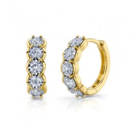 A Pair Of14K Yellow Gold Diamond Huggie Hoop Earrings
