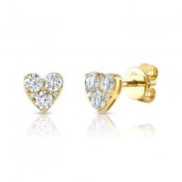 14K Yellow Gold Diamond Heart Stud Earrings