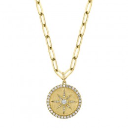 Shy Creation Diamond Compass Paperclip Necklace