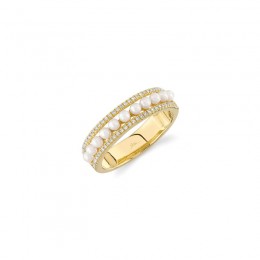 Shy Creation 14K Yellow Gold Diamond & Cultured Pearl Ring