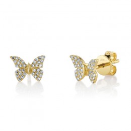 A Pair Of 14K Yellow Gold Diamond Butterfly Earrings