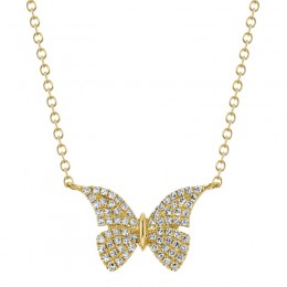 A 14K Yellow Gold Diamond Butterfly Necklace
