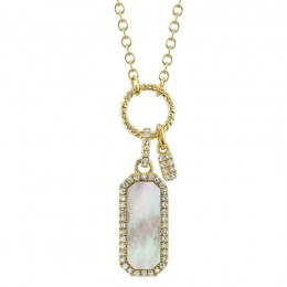 Shy 14Ky Mother Of Pearl Diamond Dog Tag Necklace