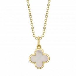 A 14K Yellow Gold Mother Of Pearl Clover Necklace