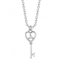 A 14K White Diamond Diamond Heart Key