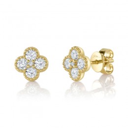 A Pair Of 14K Yellow Gold Diamond Clover Earrings