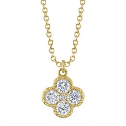 A 14K Yellow Gold Diamond Clover Necklace