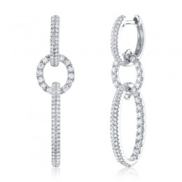 A Pair Of 14K White Gold Diamond Oval Drop Earrings